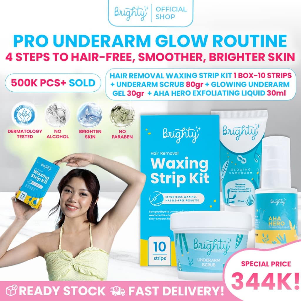 Brighty Hair Removal Waxing Strip Kit X Glowing Underarm Cream X Glowing Underarm Scrub X AHA Hero Exfoliating Liquid