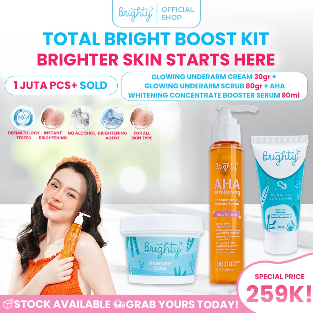 Brighty Glowing Underarm Cream X Glowing Underarm Scrub X AHA Whitening Concentrate Booster Serum