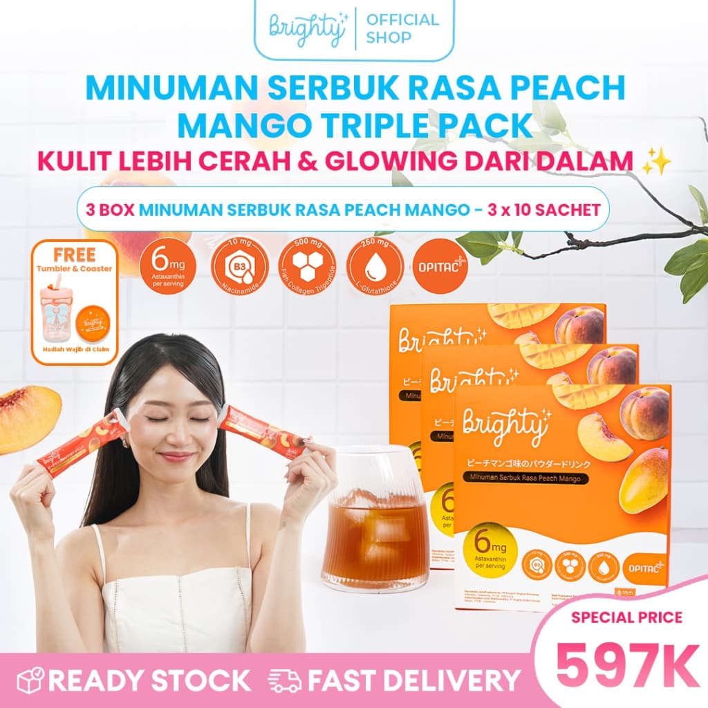 [3 Box] Brighty Asta-Drink Minuman Serbuk Rasa Peach Mango