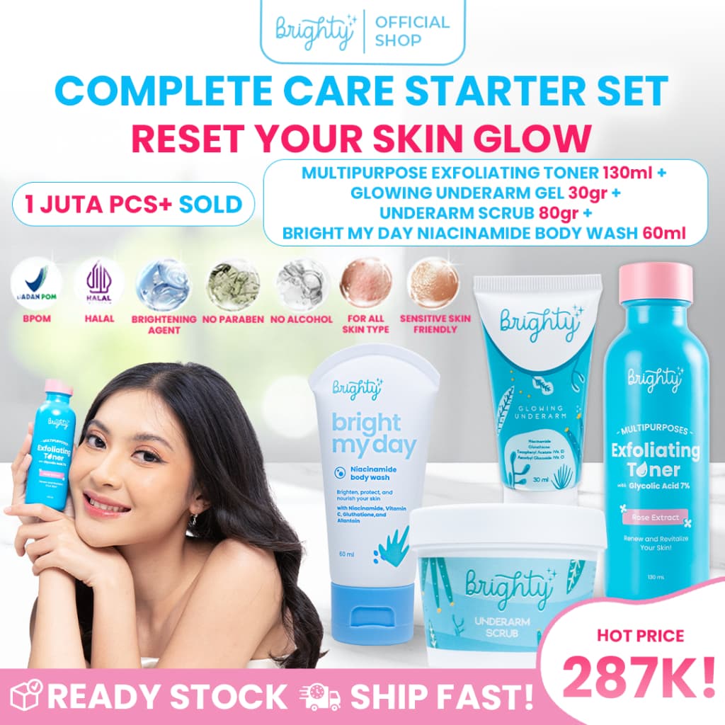 Brighty Bundle Multipurpose Exfoliating Toner X Glowing Underarm Cream X Glowing Underarm Scrub X Bright My Day Niacinamide Body Wash 60 ML