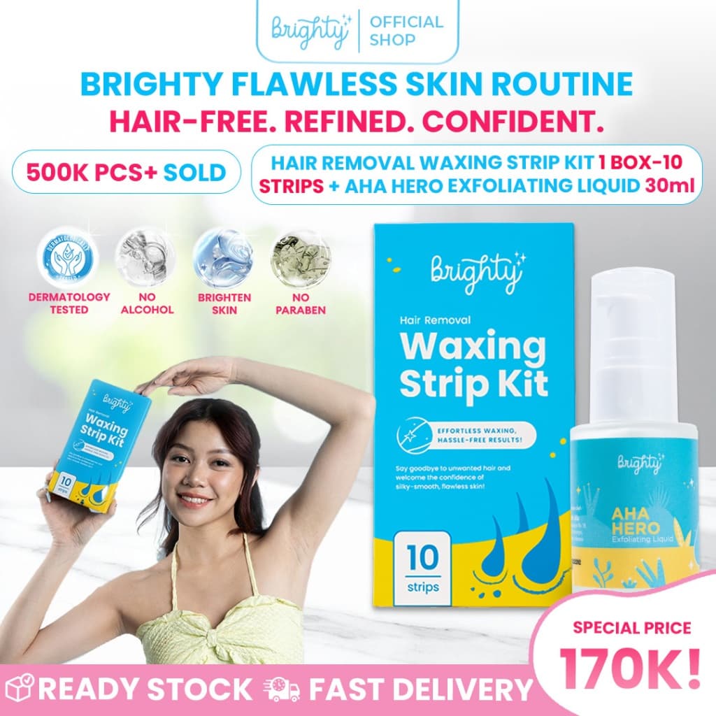 Brighty Hair Removal Waxing Strip Kit X AHA Hero Exfoliating Liquid