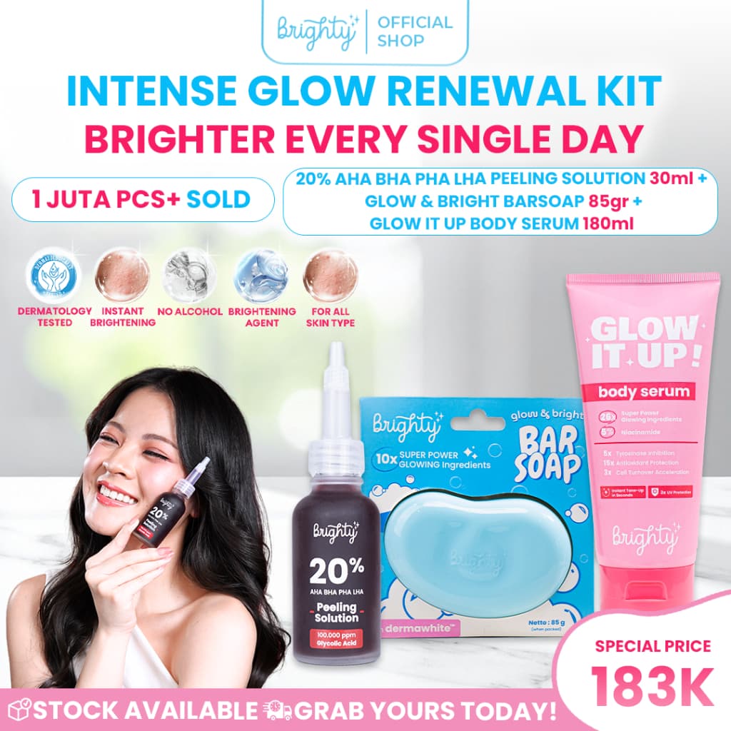 Brighty 20% AHA BHA PHA LHA Peeling Solution X low & Bright Bar Soap X Glow It Up Body Serum (180ml)