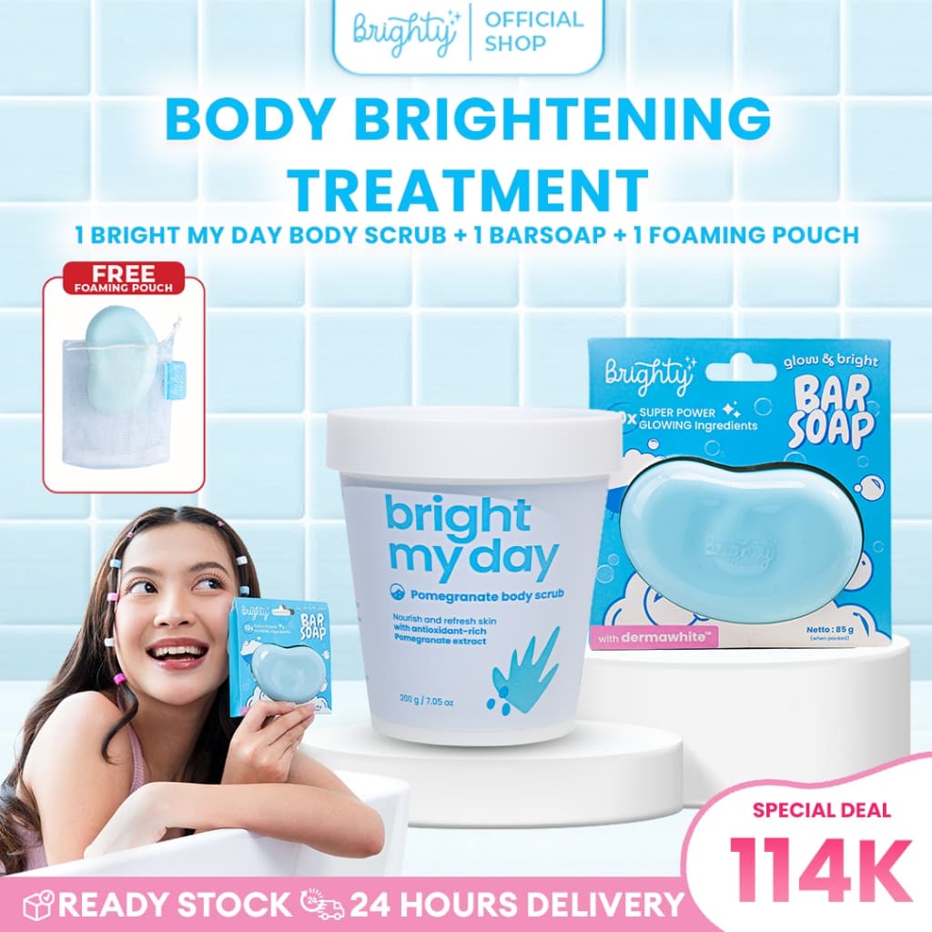 [BODY BRIGHTENING TREATMENT] Brighty Glow & Bright Bar Soap X Bright My Day  Pomegranate Body Scrub