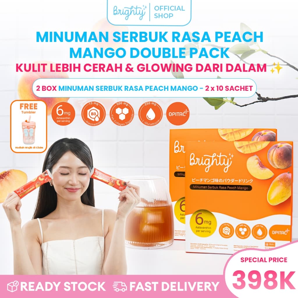 [2 Box] Brighty Asta-Drink Minuman Serbuk Rasa Peach Mango