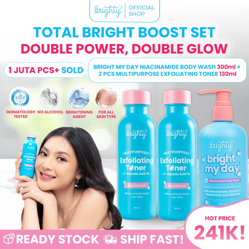 Brighty 2 Pcs Multipurpose Exfoliating Toner X Bright My Day Niacinamide Body Wash 300ml