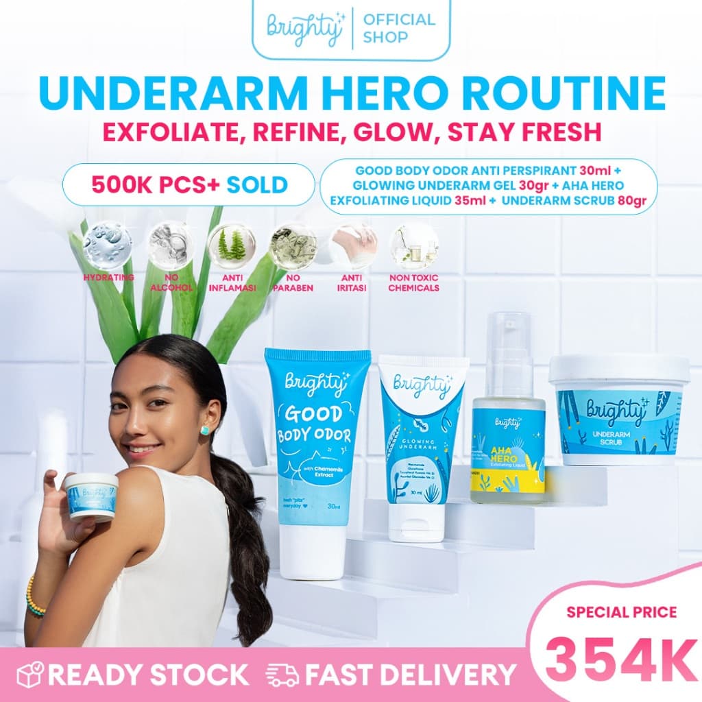 Brighty Good Body Odor X Glowing Underarm Cream X Glowing Underarm Scrub X AHA Hero Exfoliating Liquid