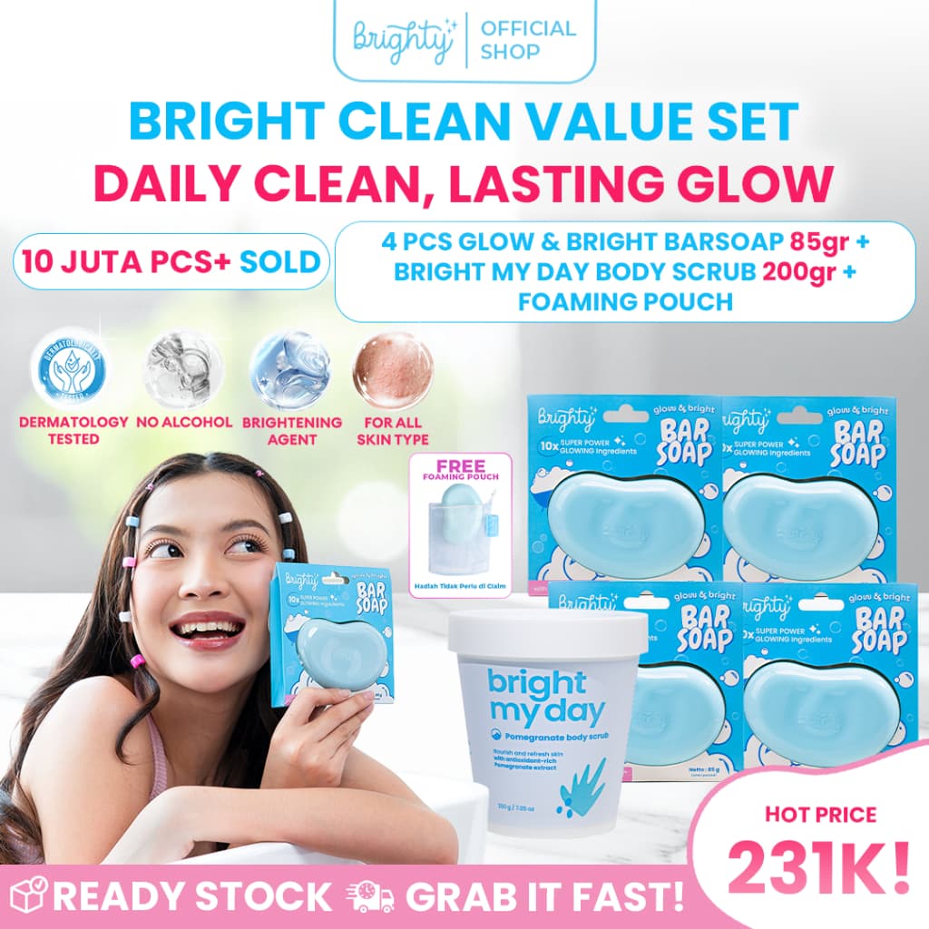 [PAKET HEMAT] 4 pcs Brighty Glow & Bright Bar Soap X Bright My Day Pomegranate Body Scrub