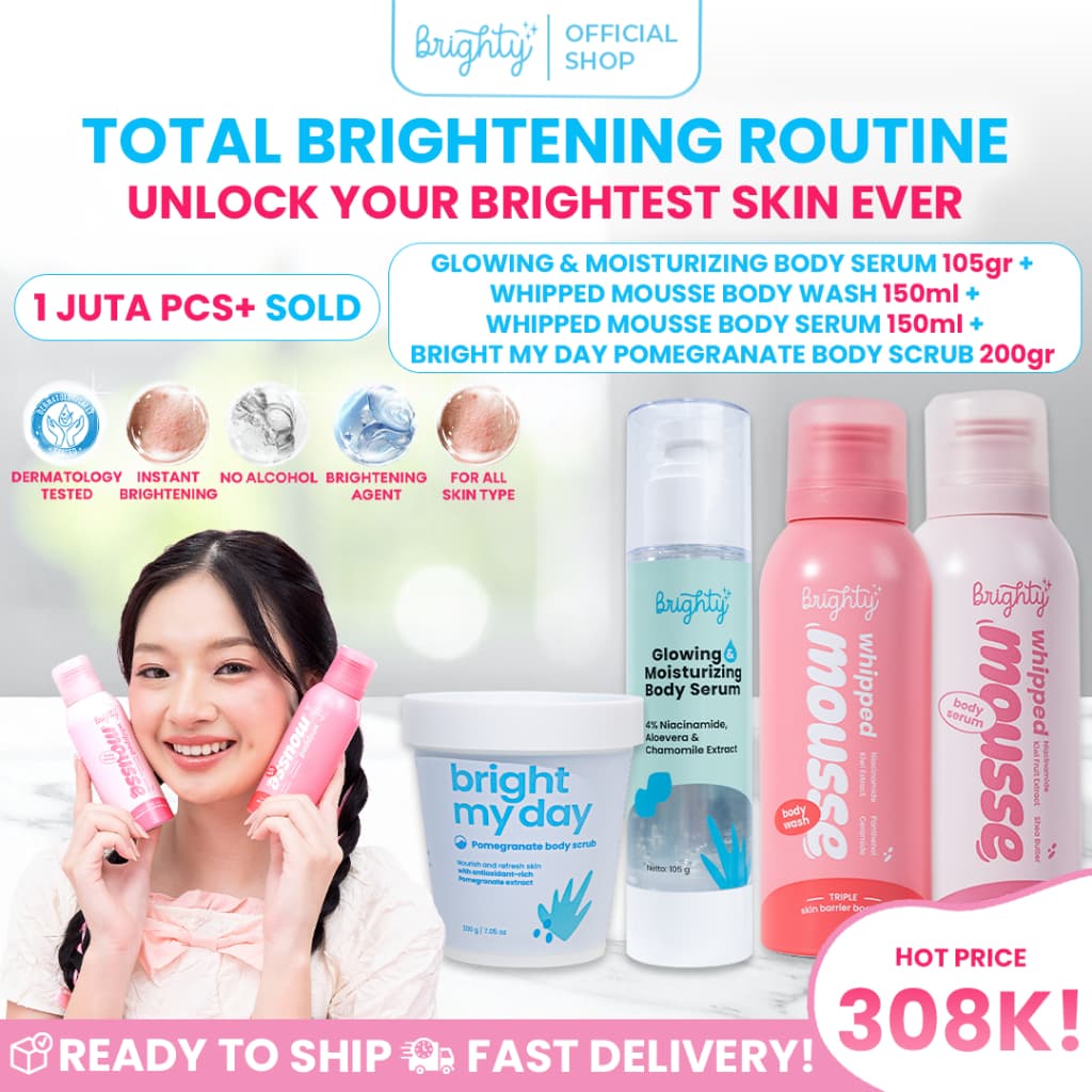 Brighty Bright My Day Pomegranate Body Scrub X Glowing & Moisturizing Body Serum X Whipped Mousse Body Wash & Body Serum