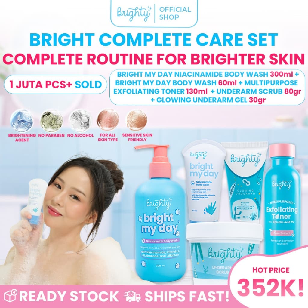 Brighty Bundle Multipurpose Exfoliating Toner X Glowing Underarm Cream X Glowing Underarm Scrub X Bright My Day Niacinamide Body Wash 300ml