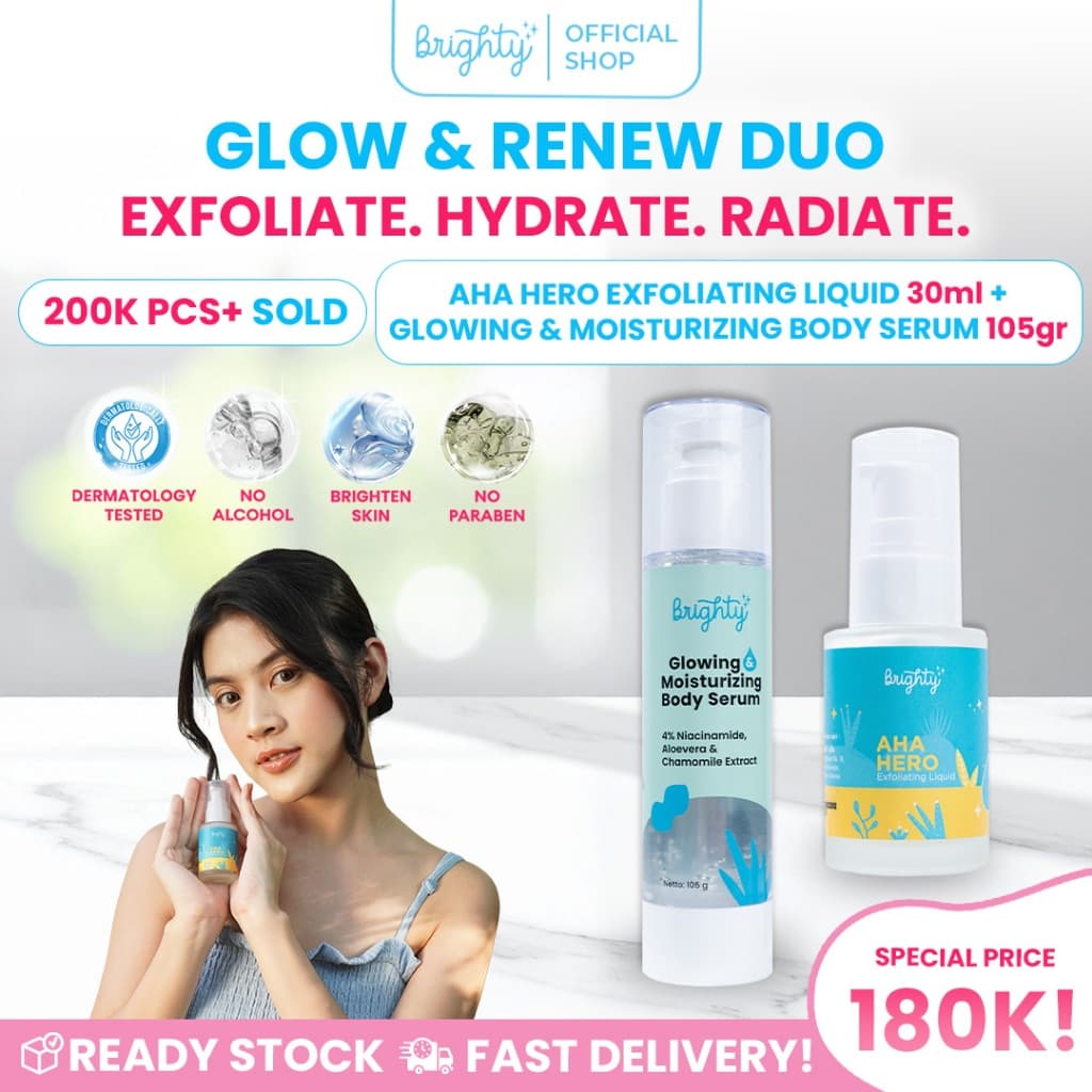 Glowing & Moisturizing Body Serum 4% Niacinamide, Aloevera & Chamomile Extract X AHA Hero Exfoliating Liquid Serum