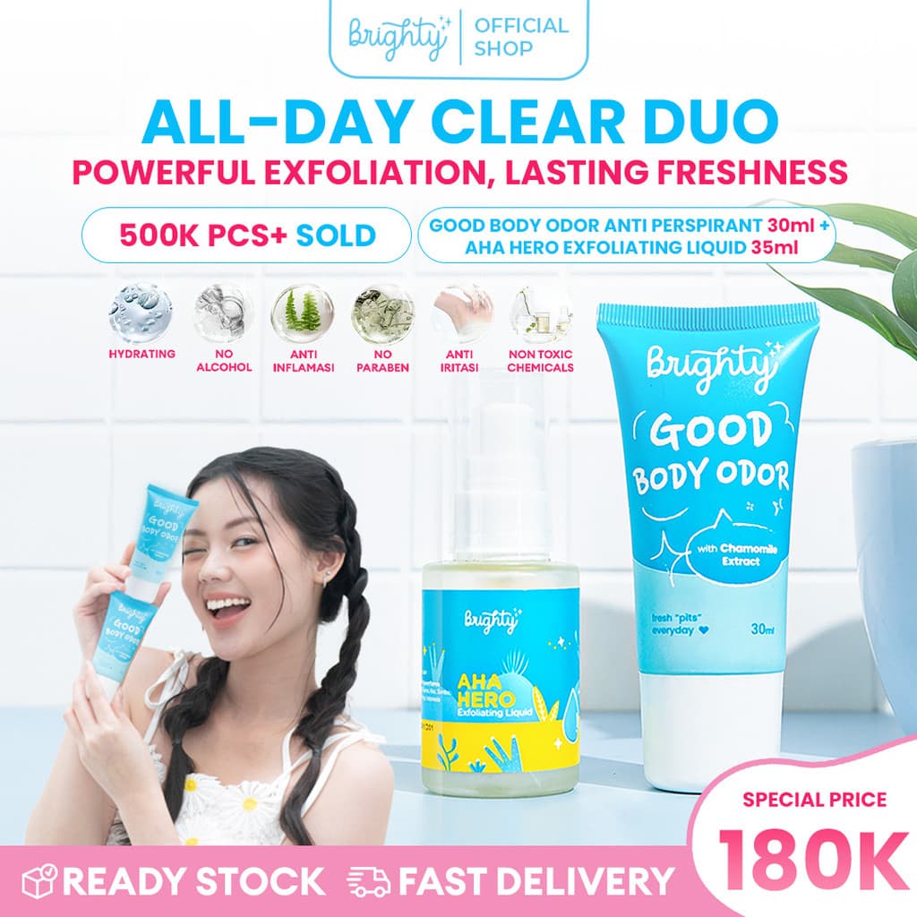 Brighty Good Body Odor  X AHA Hero Liquid Serum Exfoliasi Kulit Ketiak Hitam Penghilang Chicken Skin Penghalus dan Pelembab Kulit Anti Perspirant Alami Anti Mikroba Ketiak Penghilang Bau Badan Tahan Lama Tidak  Mengencangkan Pori-pori Ampuh