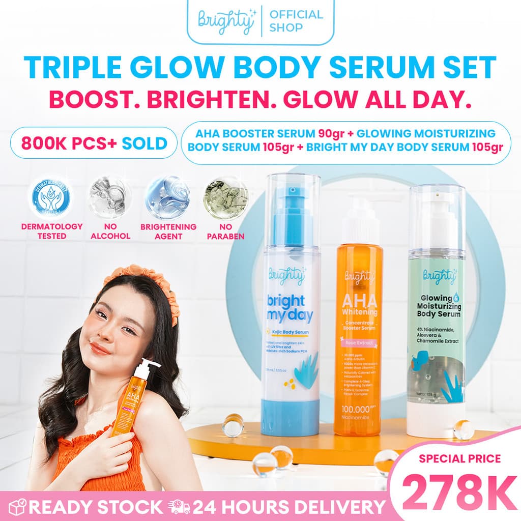 [BUNDLE] Brighty AHA Whitening Concentrate Booster Serum X Brighty Glowing & Moisturizing Body Serum X  Brighty Bright My Day Kojic Body Serum
