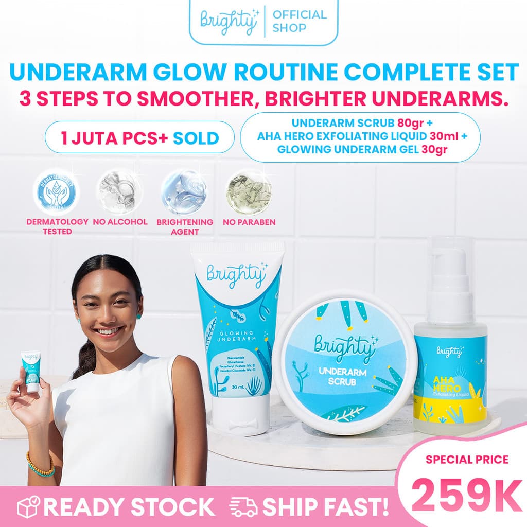 Brighty AHA Hero Exfoliating Liquid X Glowing Underarm Cream X Glowing Underarm Scrub