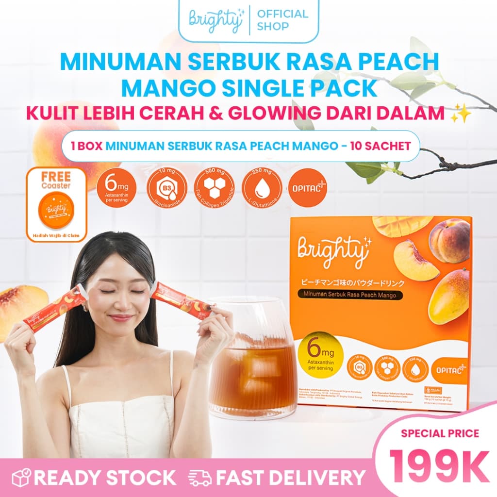 [NEW LAUNCH] Brighty Minuman Serbuk Rasa Peach Mango Minuman Pencerah Minuman Collagen Collagen Glutathione